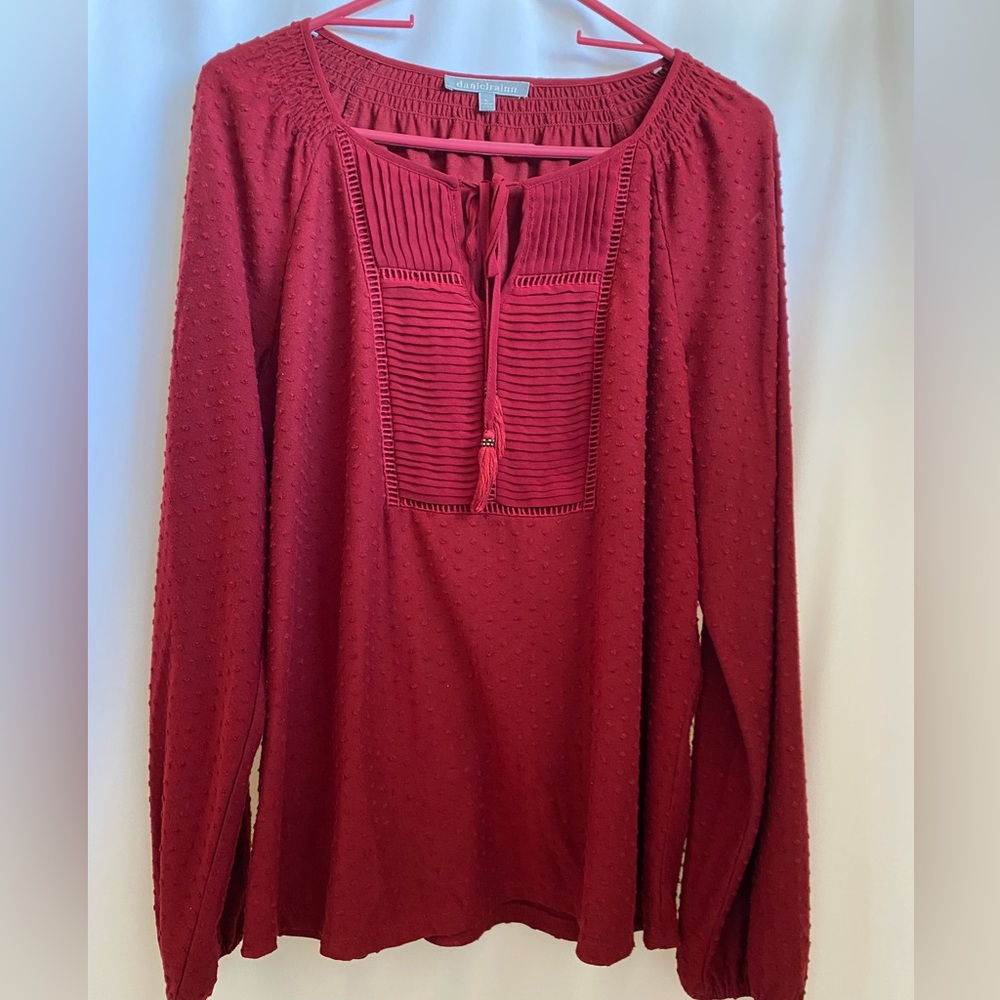 Daniel Rainn Pleated Tassel Knit Top